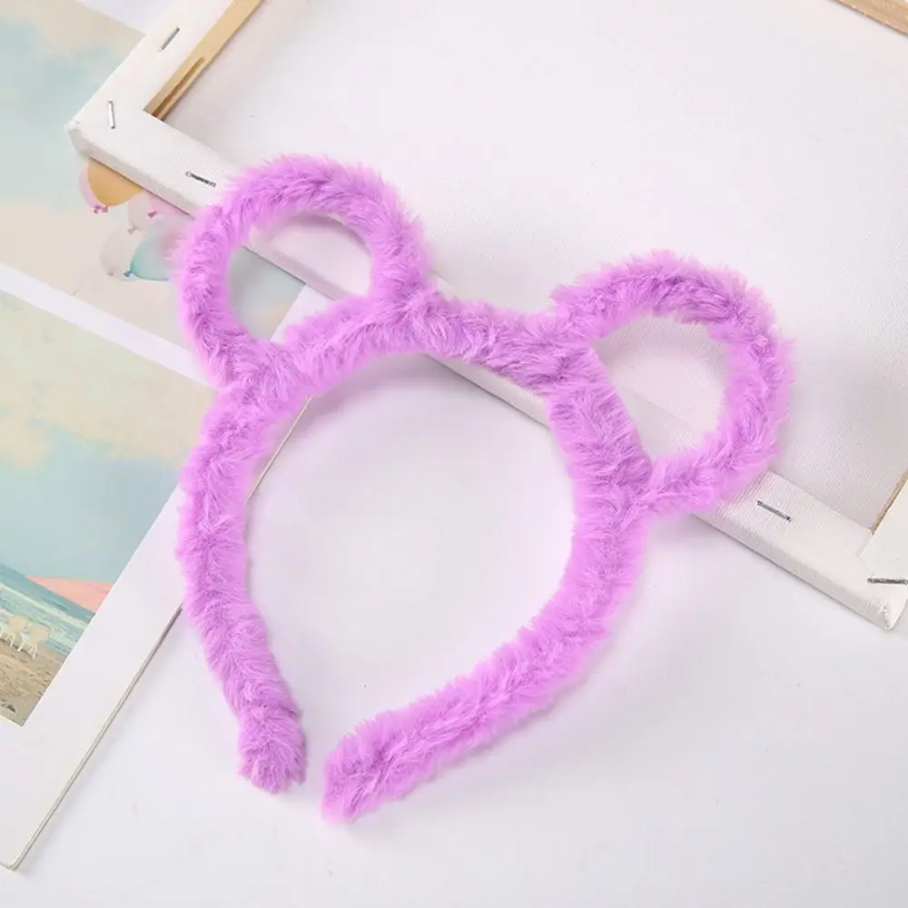 Winter Thick Headband Plush Round Mouse Bear Ears Design Hair Hoop Candy Color Barrettes for Women