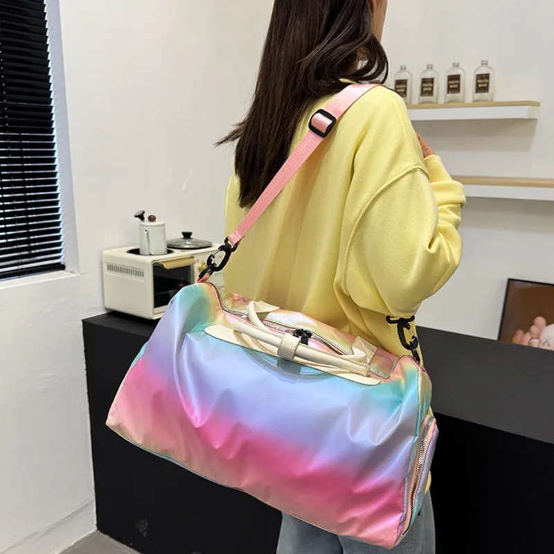 New Rainbow Gradient Sports For Outdoor Travel Dry Wet Separation Travel Duffel Bag Yoga And Fitness Bag