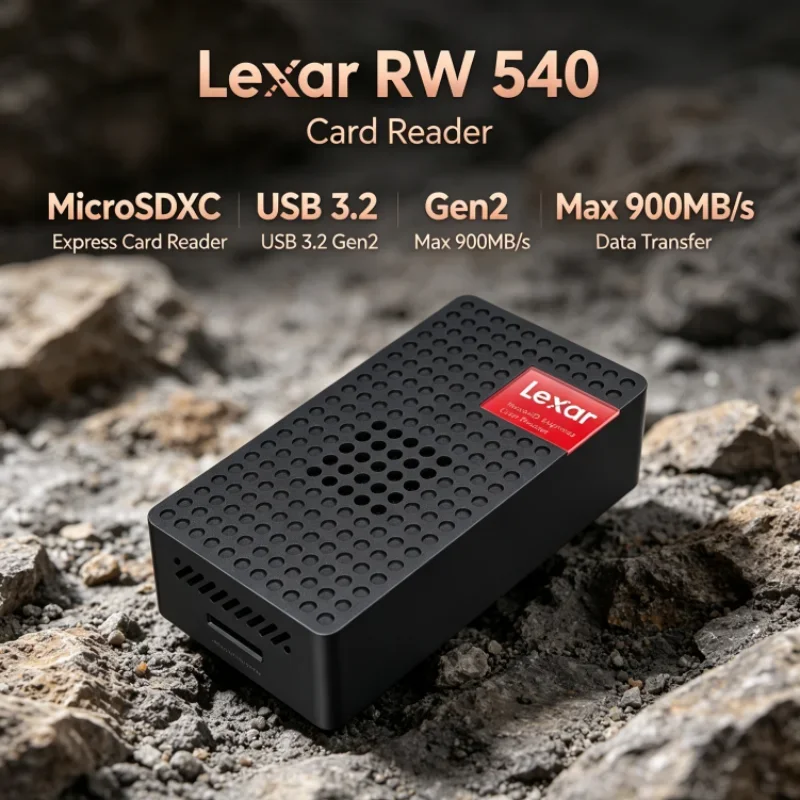 Lexar RW540 Max 900MB/s MicroSDXC Express Card Reader PLAY PRO MicroSD Card Reader Built-in Fan for Photo Transfer