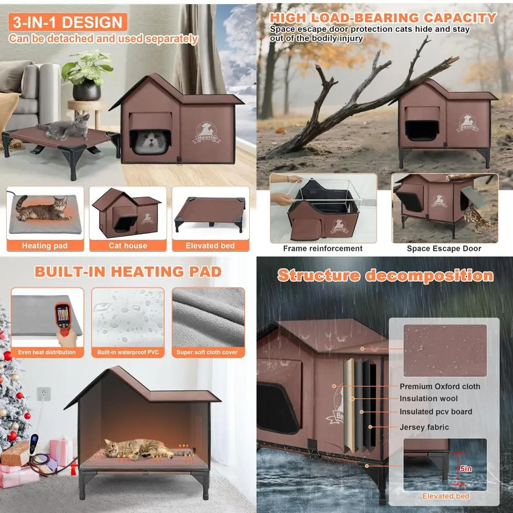 

Outdoor Insulated Cat Shelter 21x17x17 with Elevated Platform, Waterproof, Feral-Friendly, Smart Heating System