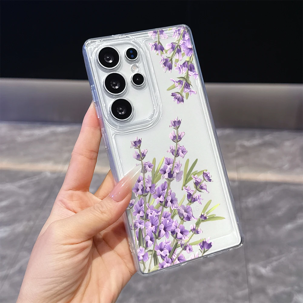 Watercolor Purple Lavender Case for Samsung Galaxy S26 S25 S24 S23 S22 S21 FE Plus Soft TPU Slim Fit Shockproof Cover