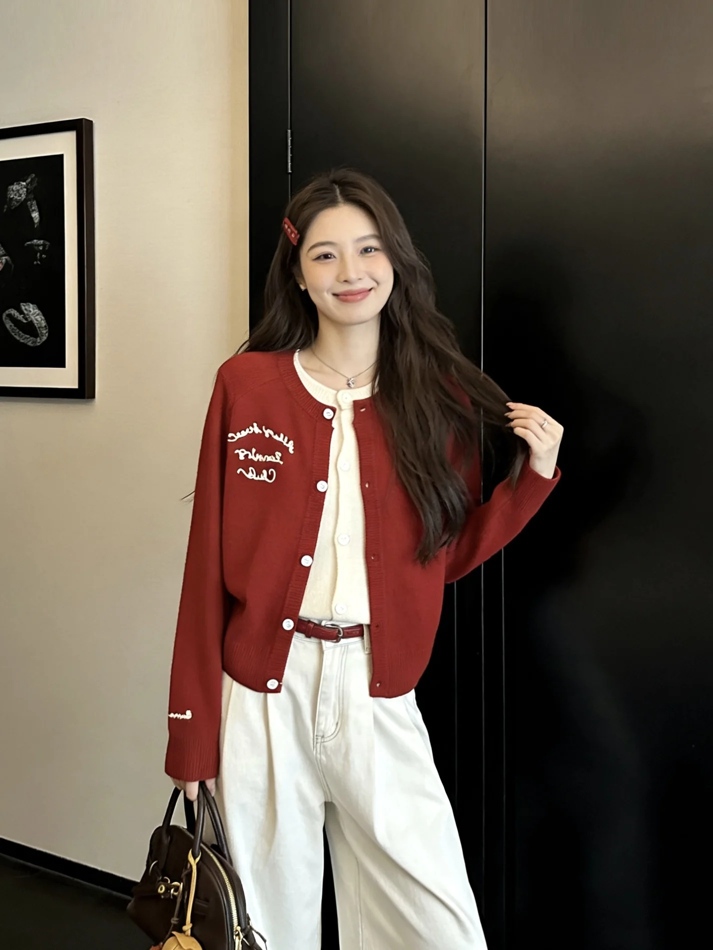

Korean Sle Loose Women's Knitted Cardigan Embroidered Letter Spring Faionable Not Two Pieces Sweater Casual Versatile