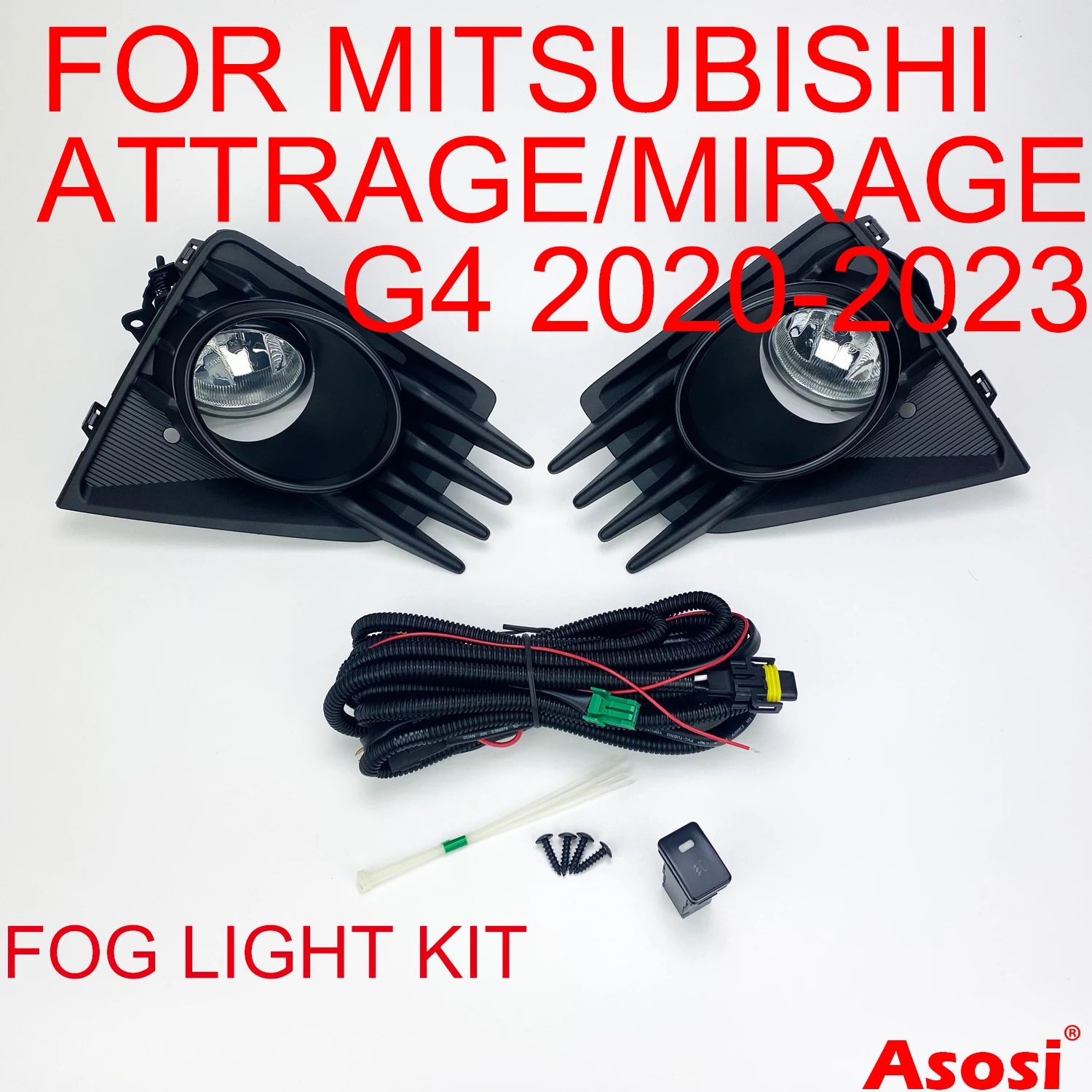 

Front Bumper Fog Lights Kit For Mitsubishi Mirage G4 / Attrage 2020 2021 2022 2023 Right + Left Side With Bulb Switch Wire Bezel