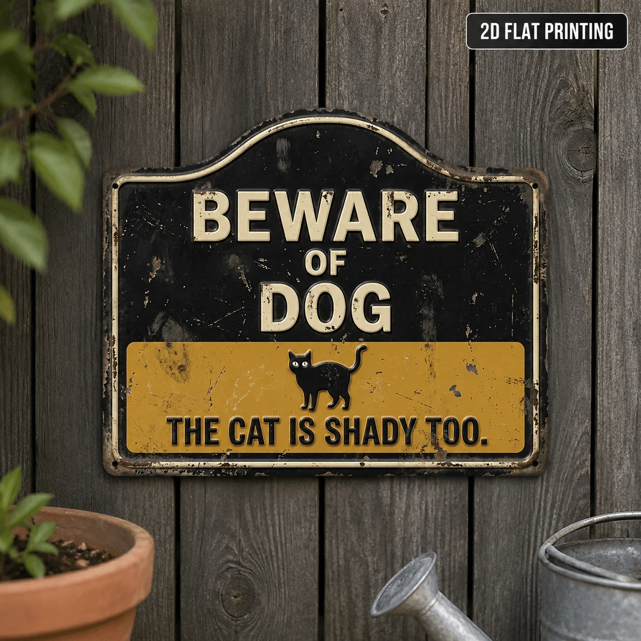 2D Flat - 1pc, Cat Sign, Warning Plaque, Pet Decor, Outdoor Decor, Aluminum Sign(12'X9.8'), Garden Sign, Patio Sign, Yard Decor