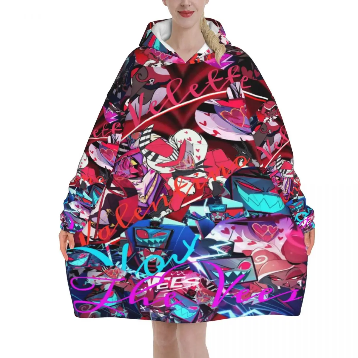 

Oversized Hazbin Hotel Season 2 Wearable Blanket Winter Gifts for Women Men Ultrasoft Plush Warm Sweatshirt Blankets With Pocket