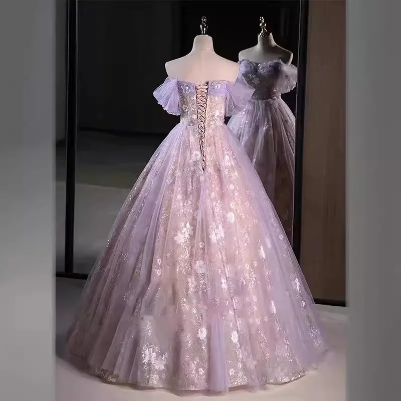 Women's Off The Shoulder Prom Dress Elegant Sparkling Wedding Guest Formal Gowns Long Party Dresses