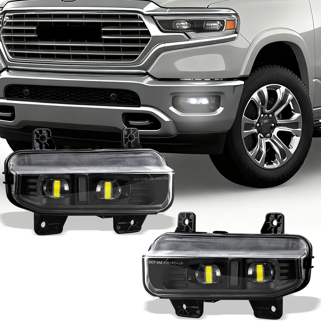 

2 шт. дневные ходовые огни для Dodge Ram 1500 2500 2019 2020 2021 2022 DRL, передний бампер автомобиля, противотуманная фара, белая фара в сборе