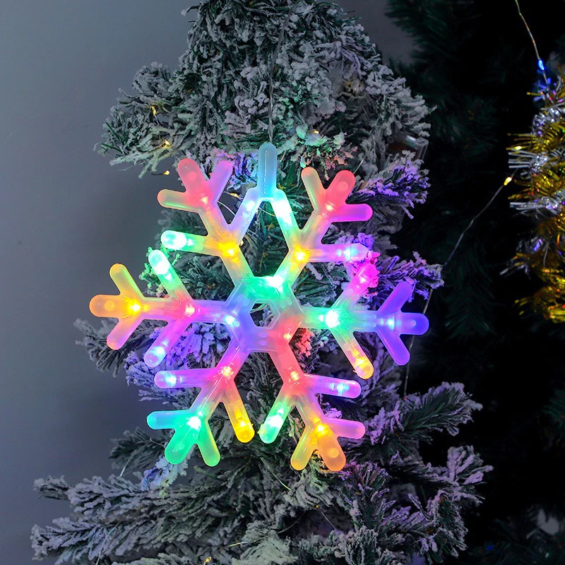 Christmas LED Light Snowflake Battery Case Hanging Battery-operated Window Ornaments Decoration for Home Xmas New Year Decor