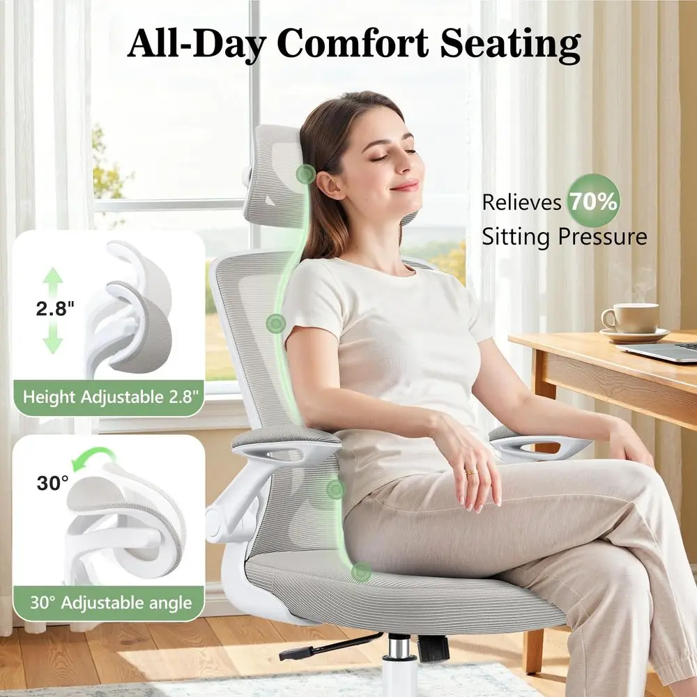 Office Chair Ergonomic Desk Chair, Breathable Mesh Office Chairs with Adjustable Lumbar Support, FlipUp Arms, Computer Desk Cha