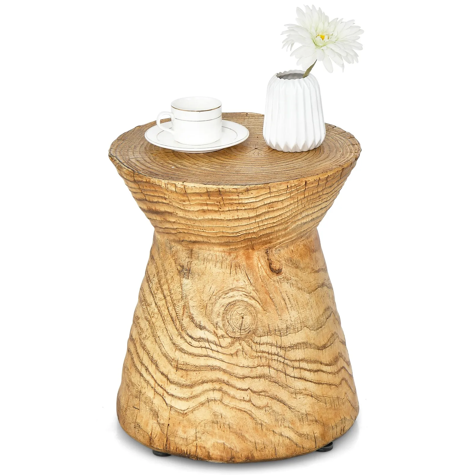 

17" Concrete Accent Side Table Hourglass Wood-like End Table Plant Stand Stool