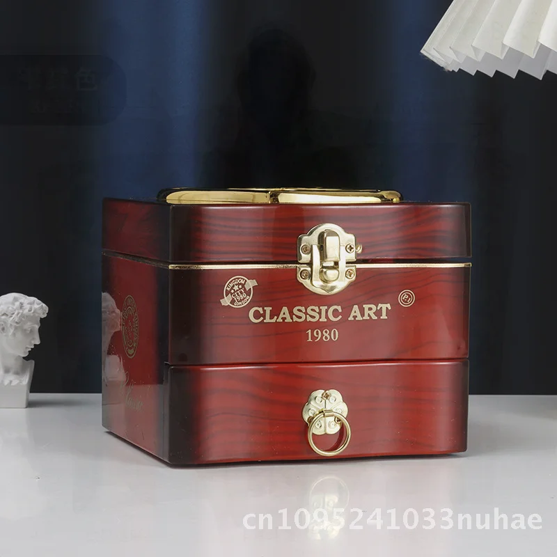 European-Style Nostalgic Rotating Girl Music Box with Mirror And Chain Jewelry Storage Gift Box Brown & White Modern Minimalist