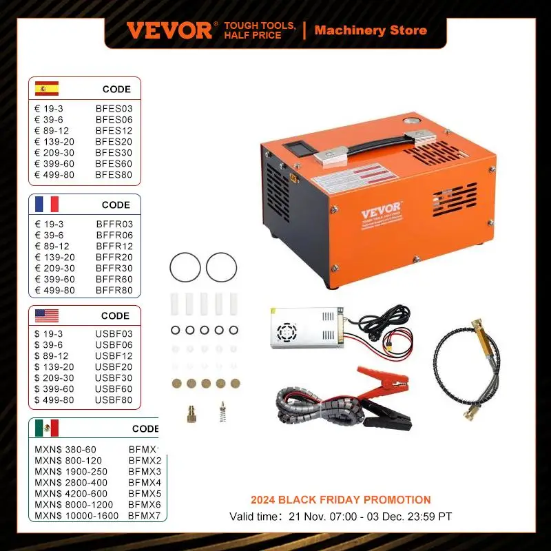 VEVOR PCP Air Compressor, 4500PSI/30Mpa Portable PCP Airgun Compressor with External Converter