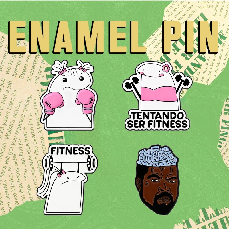 Funny Enamel Pins Boxer Dumbbell Barbell Brain Head Brooches Meme Quote Lapel Badges Jewelry Gift for Friends Wholesale