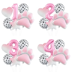 Animal Let's Pawty Dog Cat Paw Aluminum Balloon 40 inch Pink Number Birthday Party Decor Balloon Baby Shower