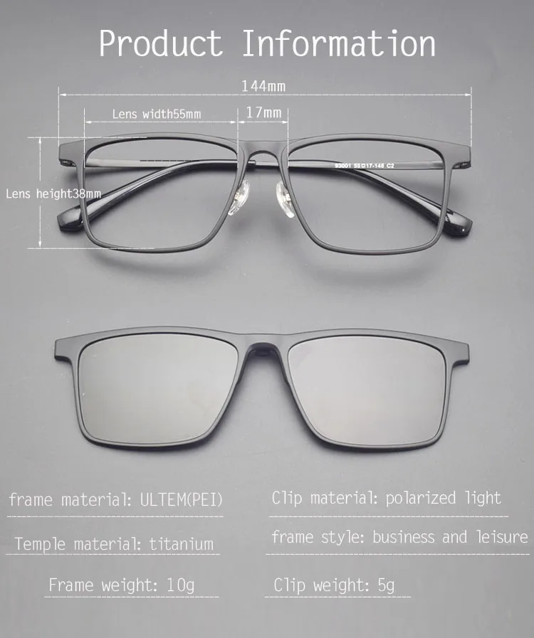 Titanrahmen Ultem Brille 3D Ultraleicht für Männer mit polarisiertem Magnet Clip-On Sonnenbrille Myopie verschreibungspflichtige Linse Fahren – Detail 6