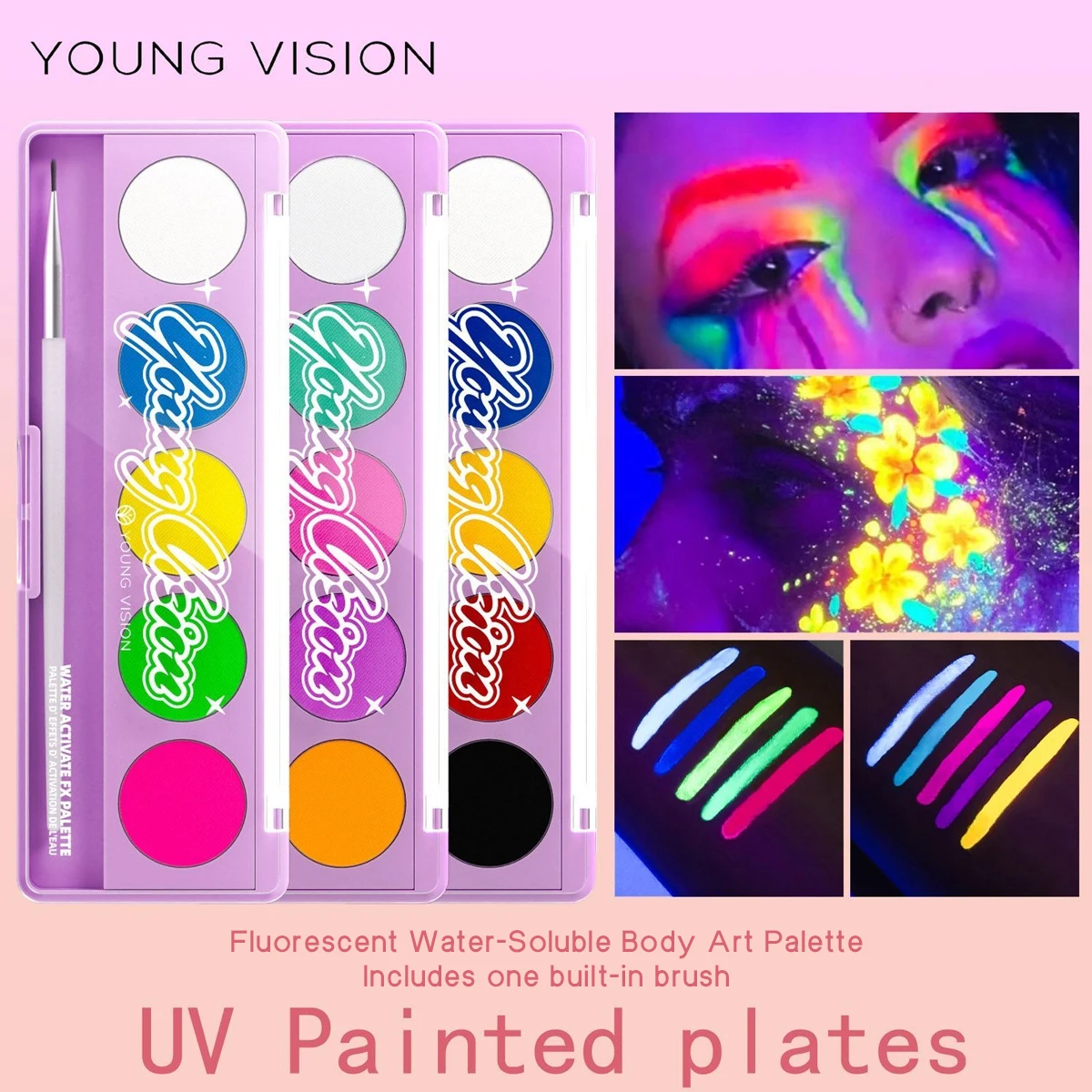 Water Soluble Face Paint UV Fluorescent Colorful Palette Specially Designed for Stage Makeup Easy to Clean and Hassle Free