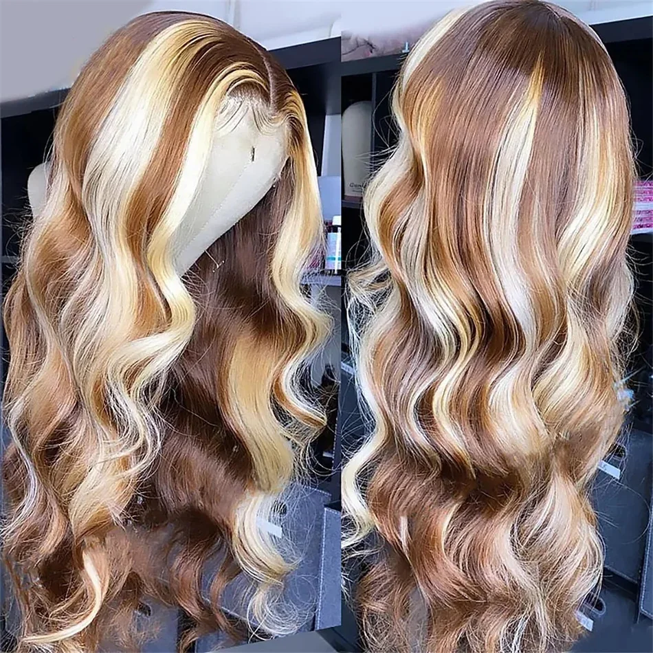 

30-дюймовый 613 Ombre Blonde Цветной парик фронта шнурка 13x4 Парики из натуральных волос на фронтальной части тела для женщин Бразильские предварительно сорванные парики шнурка