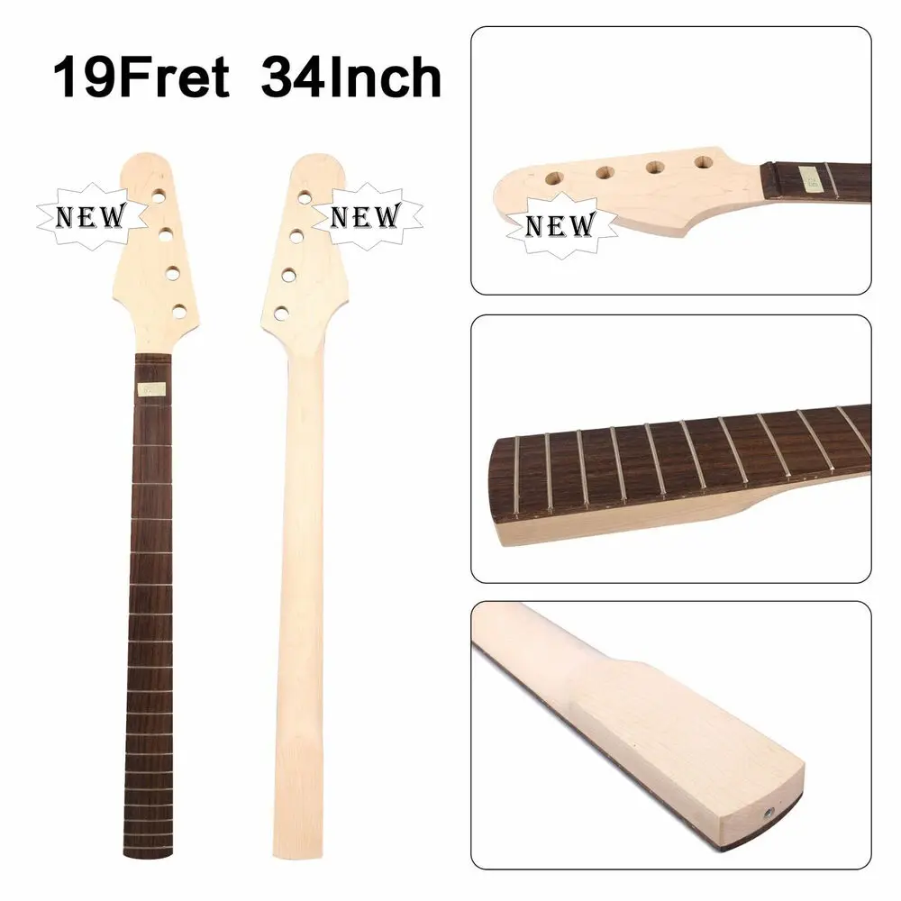 

Yinfente New Bass Guitar Neck Maple 19fret 34inch Rosewood Fretboard No Inlay Bolt On