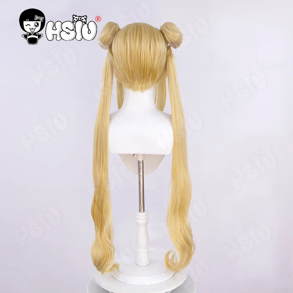 Tsukino Usagi peruka do cosplay peruka z włókna syntetycznego HSIU 95Cm blond podwójny kucyk długie kręcone peruka marki