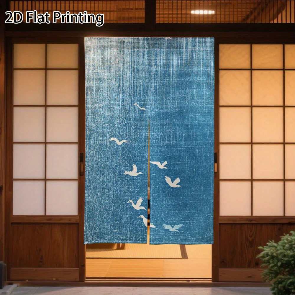 Blue Swallow Bird Pattern Printed Fabric Door Curtain Screen Privacy Room Divider Home Decor Nursery Bathroom Entryway Accent Wi