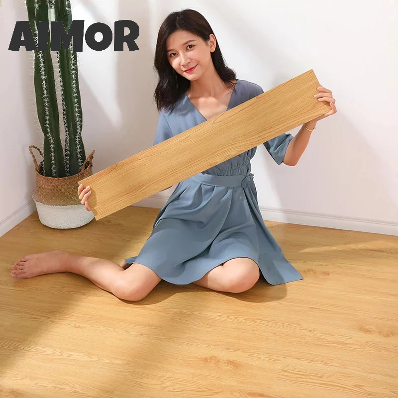 Aimor 5PCS 3D Wall Stickers Waterproof Room Home Decoration Wear-resistant Thicker Self-adhesive Floor Wood Grain Wallpaper