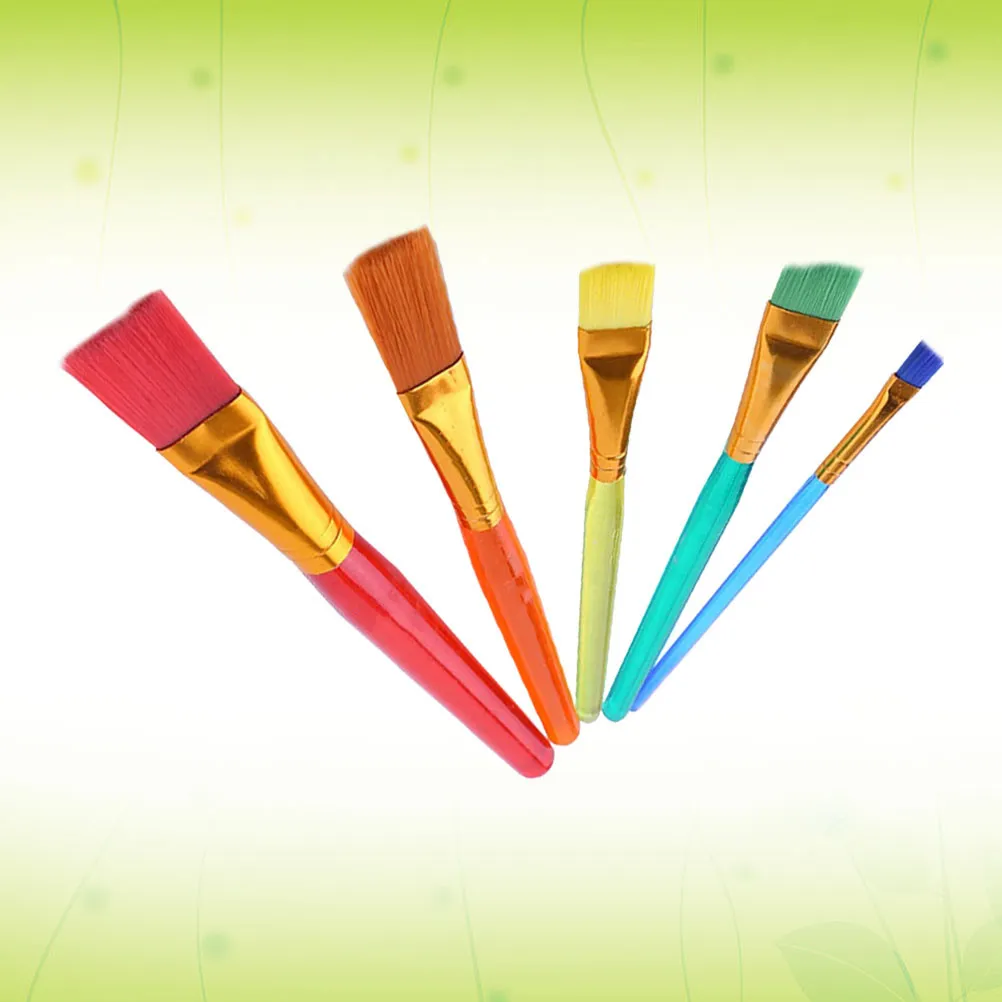 5Pcs Childrens Color Brush Kit for Painting Beginners Washable Reusable Tips for Oil Acrylic Watercolors Pottery Art Tools