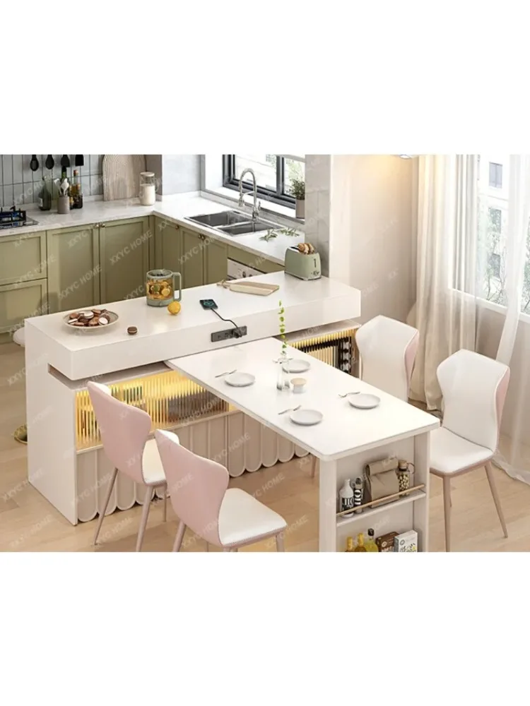 

Kitchen Island Dining Table Rotatable Small Apartment Kitchen Partition Bar Counter Dining Table Cabinet Integrated