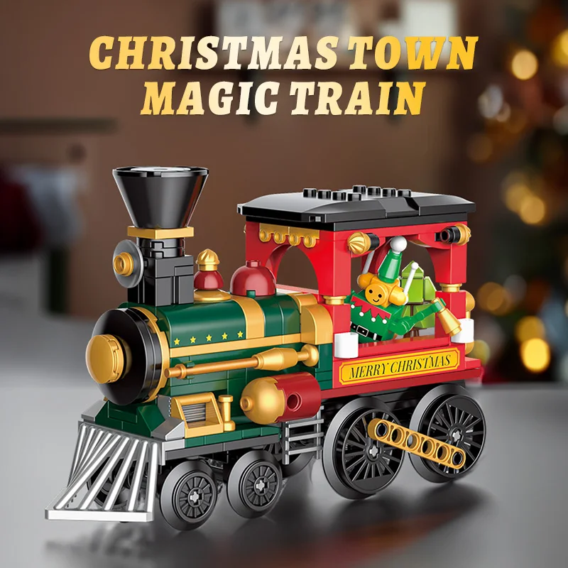 MOC 크리스마스 기차 썰매 진저브레드 하우스 블록 세트 눈차량 마을 장식 트리 장난감 어린이 휴일 크리스마스 선물