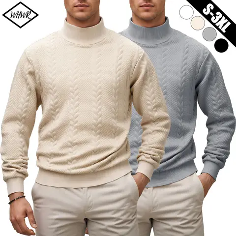 Autumn Winter Thick Knitted Sweater Men Pullovers Solid Color Mock Neck Slim Fit Knit Pullovers Men Causal High Quality Tops