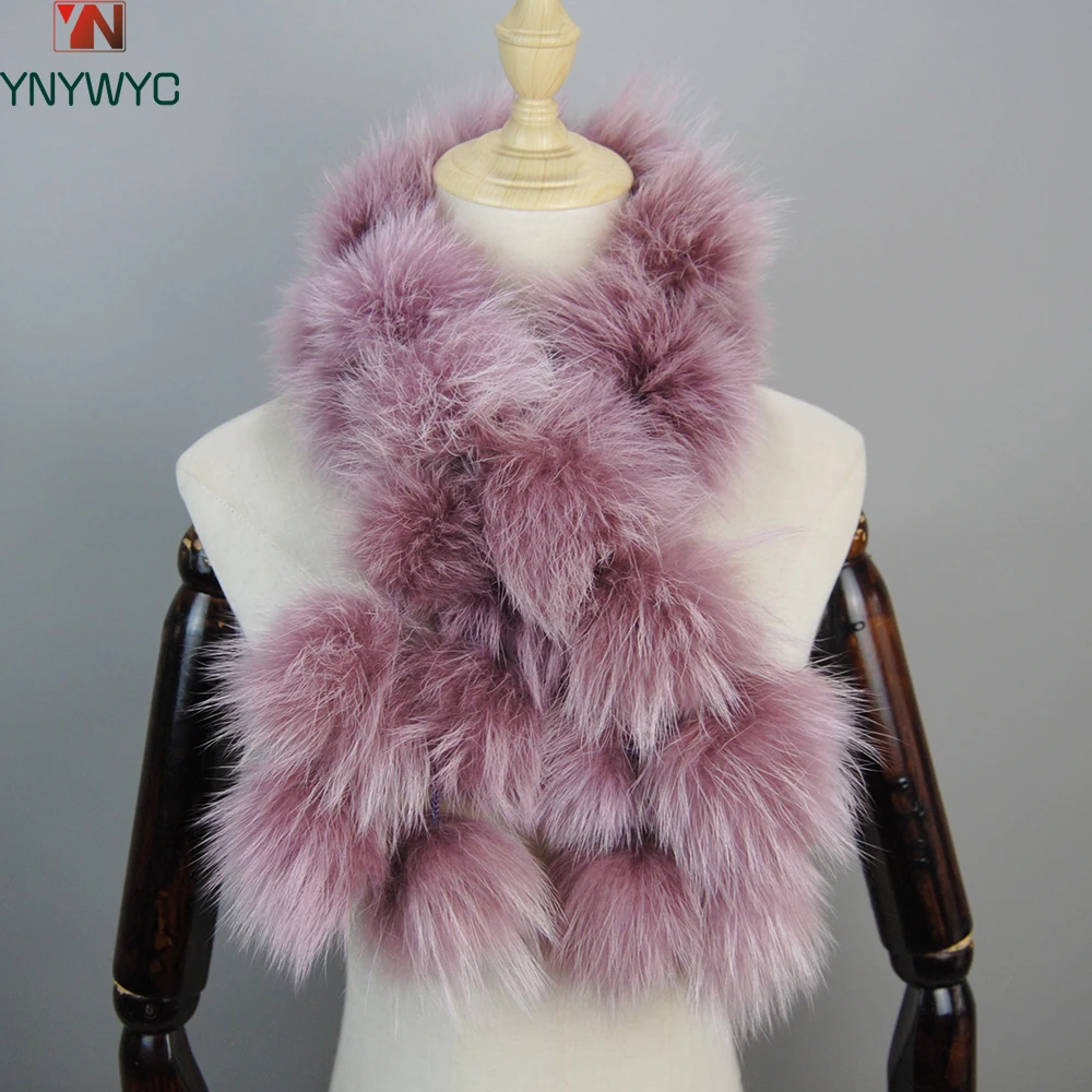 

2024 New Style Fashion Pompoms Lady Real Raccoon Fur Scarves Women Winter Warm Natural Fox Fur Scarf Fluffy Genuine Fur Muffles