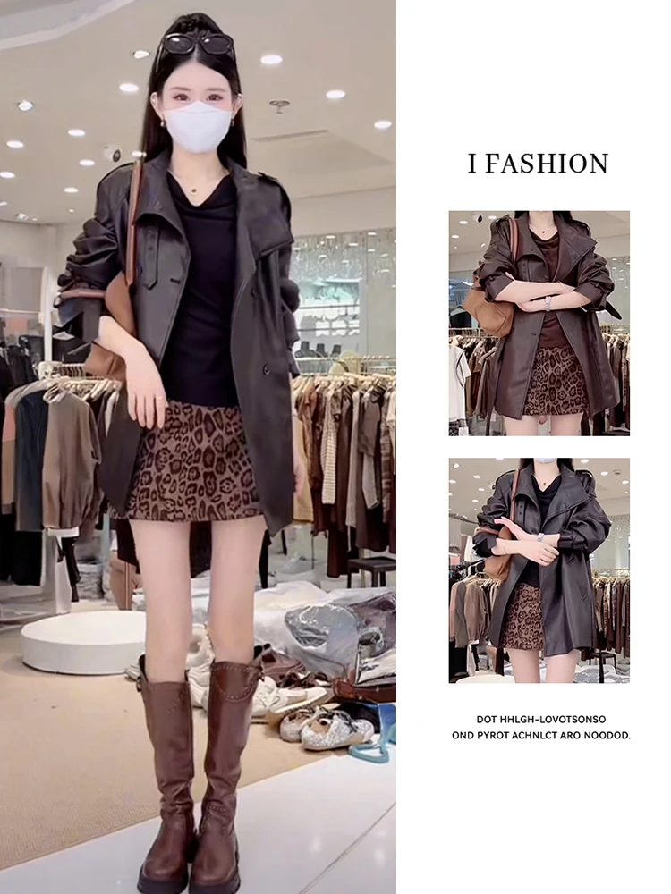 

Faionable Loose Leather Jaet Women's Autumn New Sle Vintage Slimming Versatile Top Quali Casual Windproof Zipper Closure