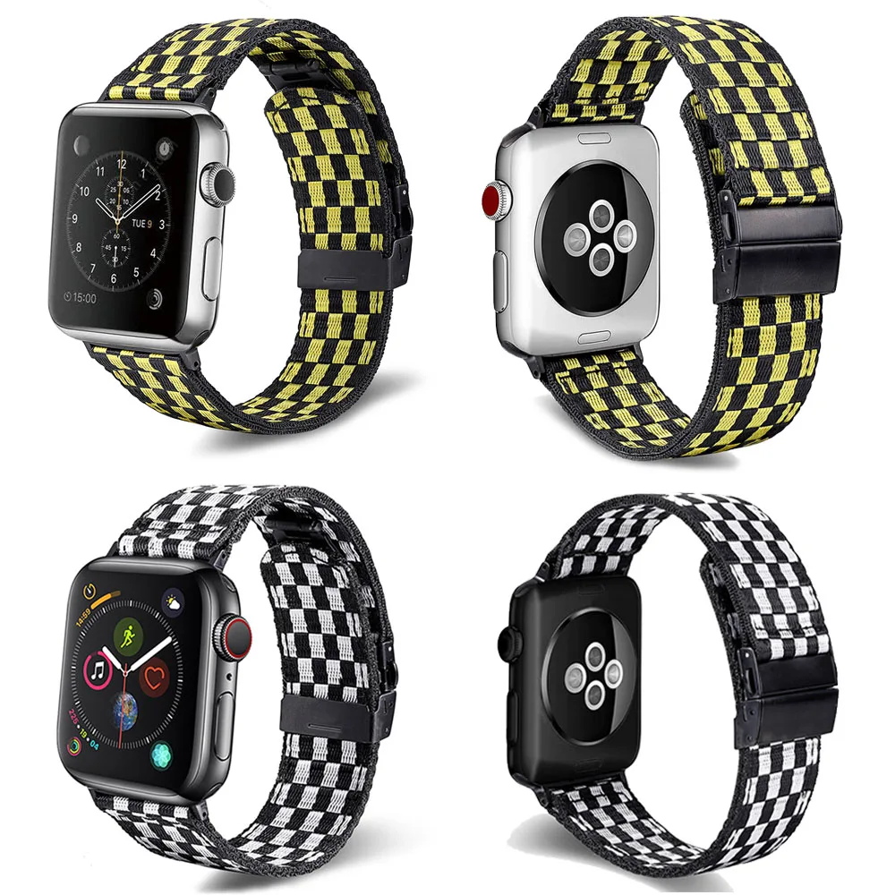 Adequado para apple watch 6 preto branco preto amarelo pulseira de náilon series5/4/3/2/1 série 40/44mm 38/42mm fivela inoxidável