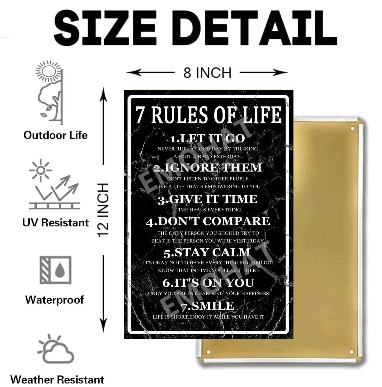 7 Rules Of Life Tin Sign Motivational Quotes Inspirational Wall Art Vintage Wall Decor Poster Gifts For Classroom High School Be