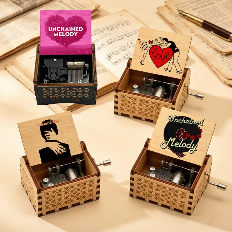 Wooden Unchained Melody Music Box Classic Love Movie Song Wife Girlfriend New Year Christmas Valentine's Day Propose Gift