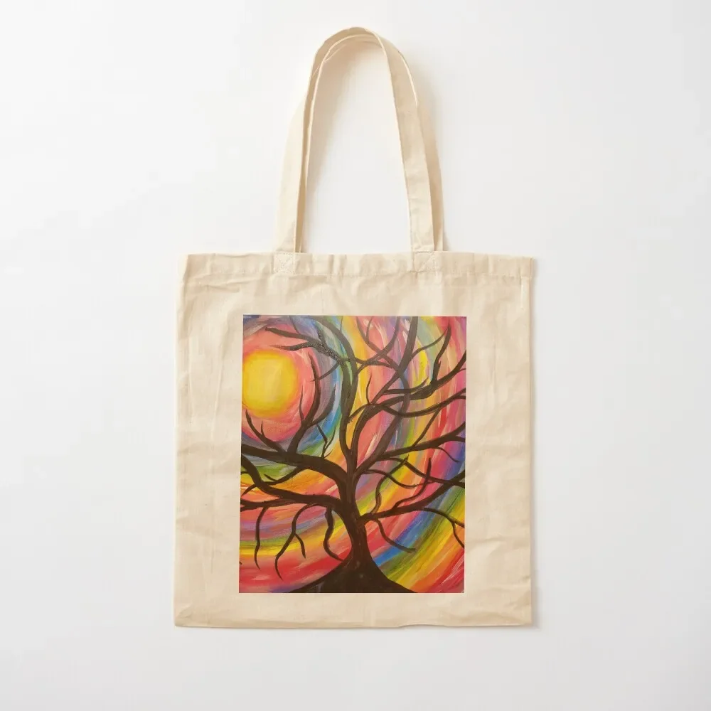 

Blooming Tree Vivid Rainbow Mid-Century Modern Velvety Bright Tote Bag Canvas tote bag custom shopper bags Big bag