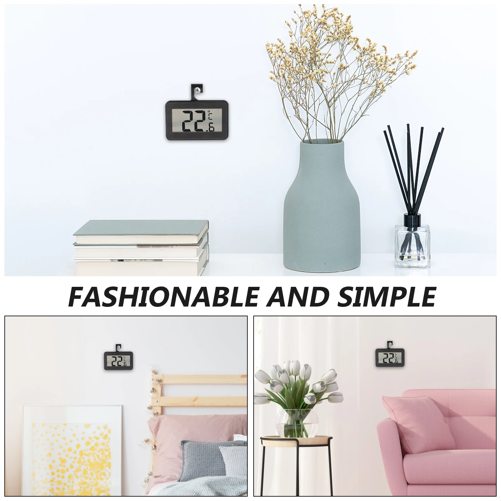 

High Precision Refrigerator Thermometer White Silver Trim Electronic Thermometer Magnetic Hanging Stand Room Use Big Digit