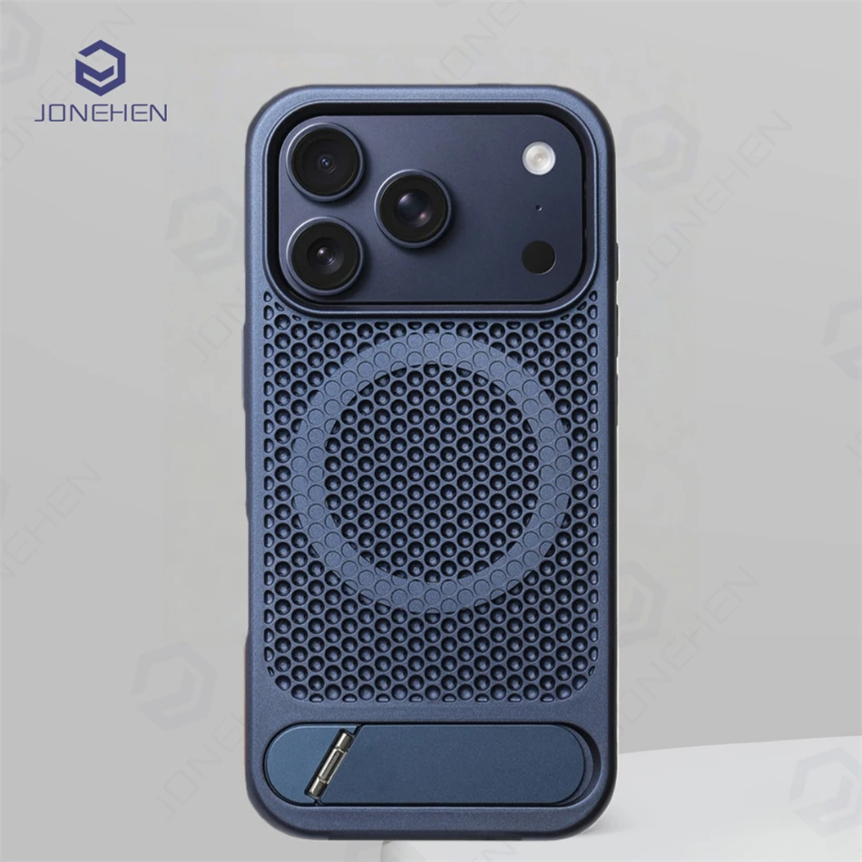 

Heat Dissipation Stand Magnetic Shockproof Bumper Case For iPhone 17 Pro Max Air 16 15 14 13 12 Breathable Cover For Magsafe