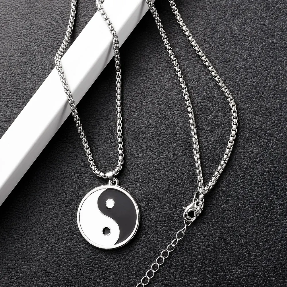 Fashion Stainless Steel Yin Ying Yang Pendant Necklace Black White Necklace Friendship Men Link Chain Necklaces Jewelry Vintage