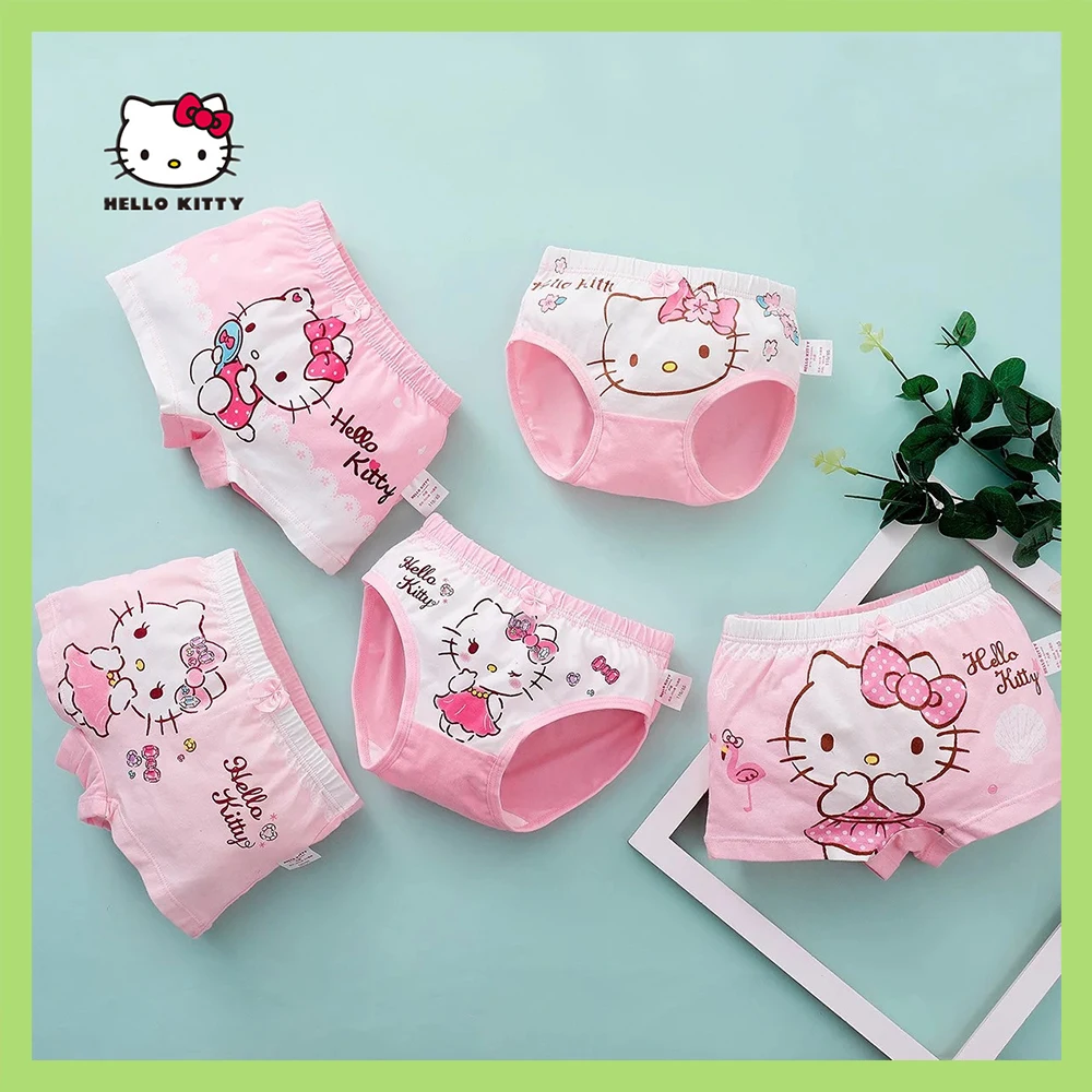 Hello Kitty Anime 4Pcs Kids Girls Underwear Kawaii Sanrios Cartoon Cotton Panties Cute Pattern Briefs Underpants Triangle Boxer