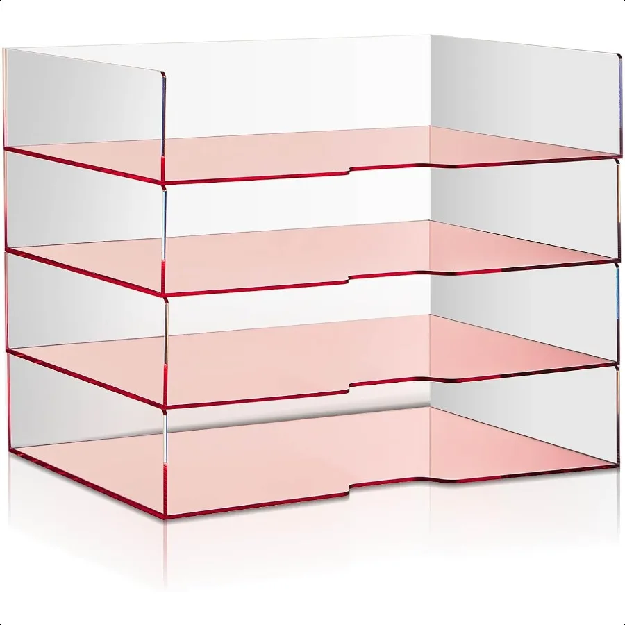 

Yeaqee 4 Tier Rose Gold Desk Organizer and Accories Office School plitackable Clear Acrylic Paper Tray Desk Organizer Mirror Le