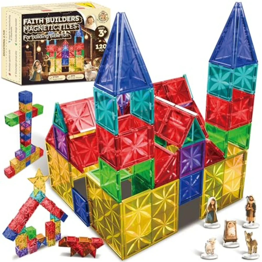 

Магнитный конструктор Faith Builders, 80 деталей, христианский набор игрушек с фигурками из Библии: постройте церковь, крест, рождественский вертеп, сарай. Развивающая STEM-игрушка.