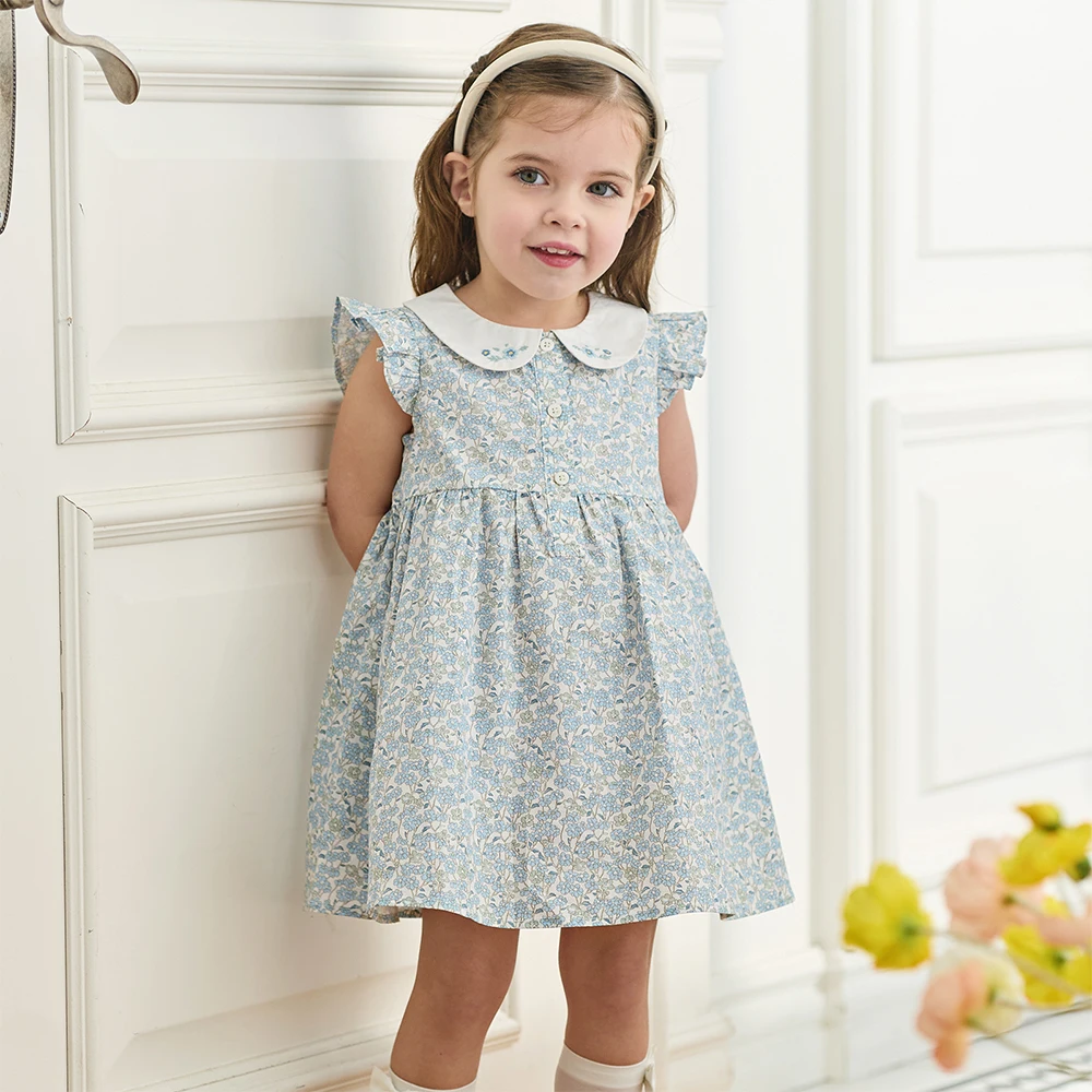 Dave Bella Girls Dresses Summer Kids Pure Cotton Dress Children Clothes Elegant Floral Print Princess Cute Charm Party DB2262345