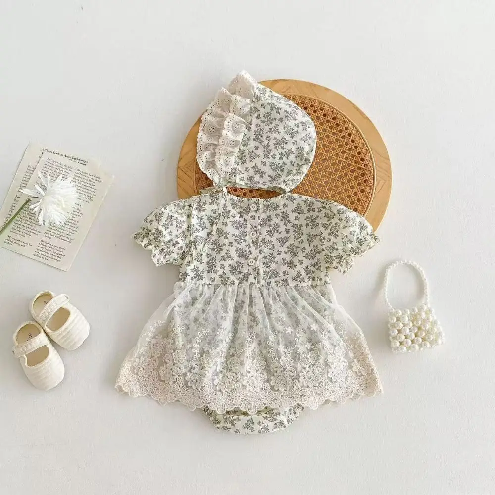 Fashion Lace Mesh Baby Jumper Dress Bodysuit Fluffy Flower Baby Jumpsuit Infant Romper Sweet Toddle Climb Suit Gifts