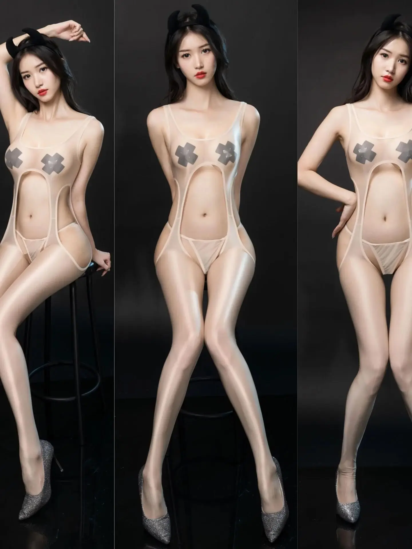 Jumpsuit wanita seksi, jumpsuit perempuan ketat transparan gadis kelinci sutra halus sangat tipis, minyak sutra, atasan modis untuk wanita manis RHD7