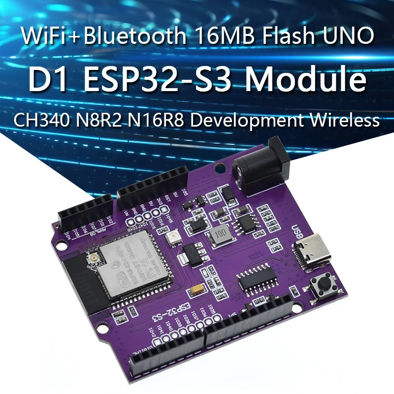 

D1 ESP32-S3 WiFi+Bluetooth 16MB Flash UNO D1 R3 Board Module CH340 N16R8 For ESP32 ESP-32 Development Board Wireless Module