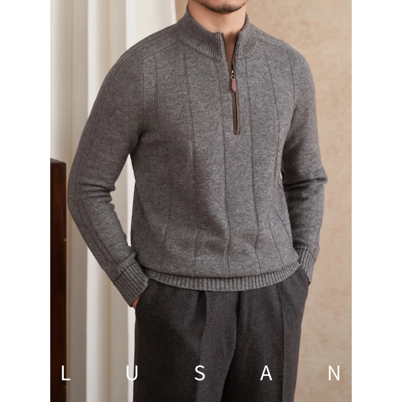 

Mr. Lu San30%Wool Autumn Winter Warm Stand Collar Slim Fit Long Sleeve Sweater Vintage Versatile Knitted Base Shirt