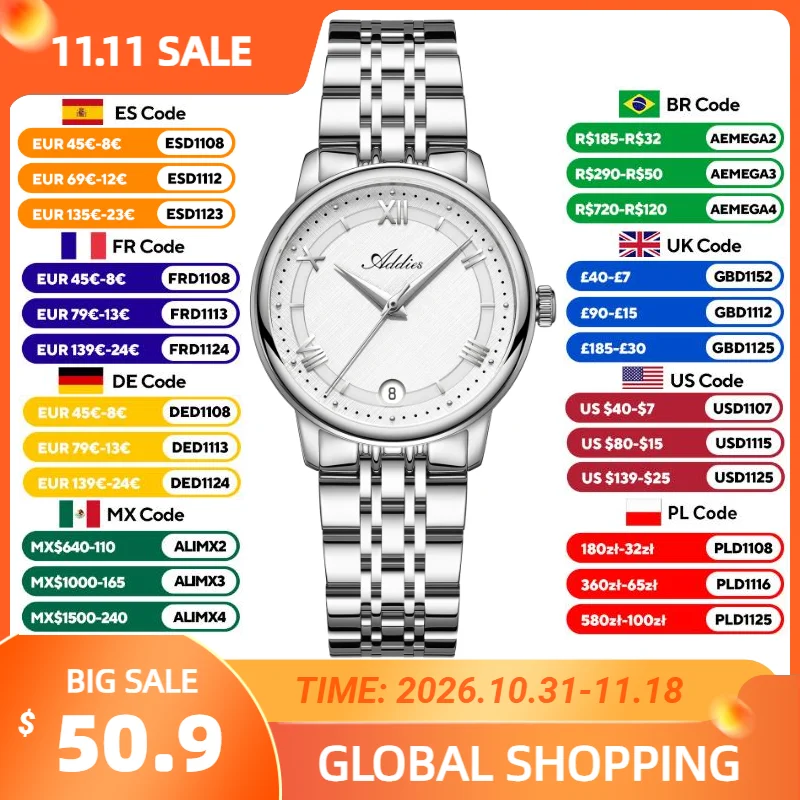Addies New Luxury Women's Watches 31mm Sapphire Crystal 50m Waterproof 316L Stainless Steel Business Quartz Wristwatch For Woman