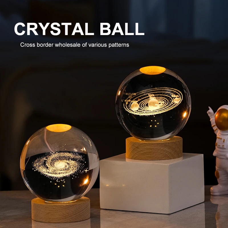 LED Night Light Milky Way Galaxy Solar System Crystal Ball Children Night Lamp Bedroom Ambient Light Creative Gift Night Light