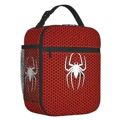 Custom Spider Cobweb Hexagon Insulated Lunch Tote Bag Spider Man Portable Cooler Thermal Food Lunch Box Kids School Children