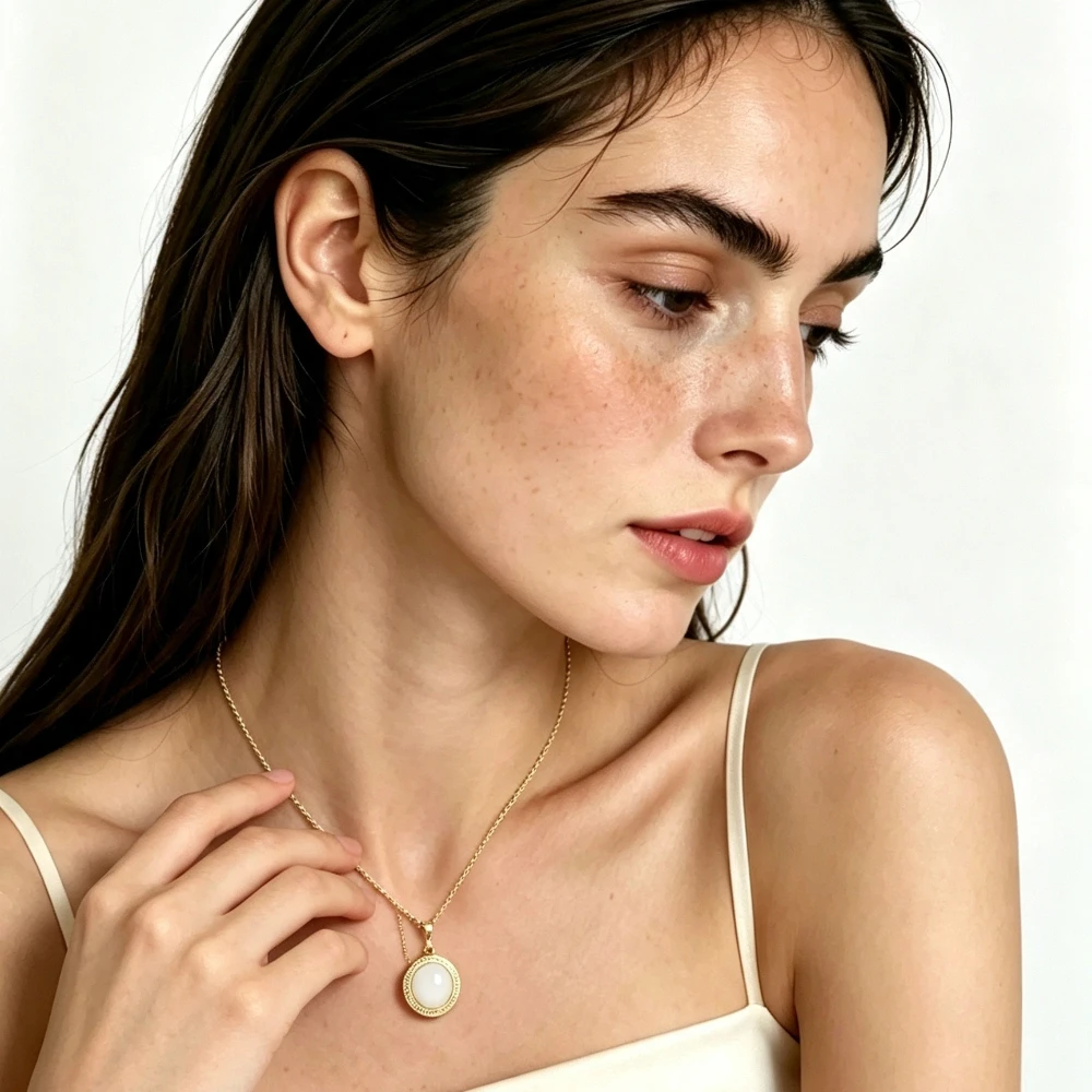 The popular Roman black and white double-sided necklace made of titanium steel exudes a sense of luxury and elegance